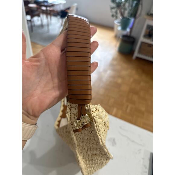 Talbots Leather Trim Straw Hobo Bag, Natural/Havana Tan, NWOT - Picture 6 of 10